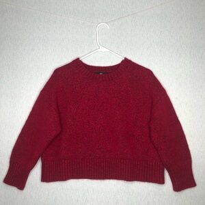 Banana Republic Sweater Women L Winterberry Red Cropped LS Crewneck Wool Cotton